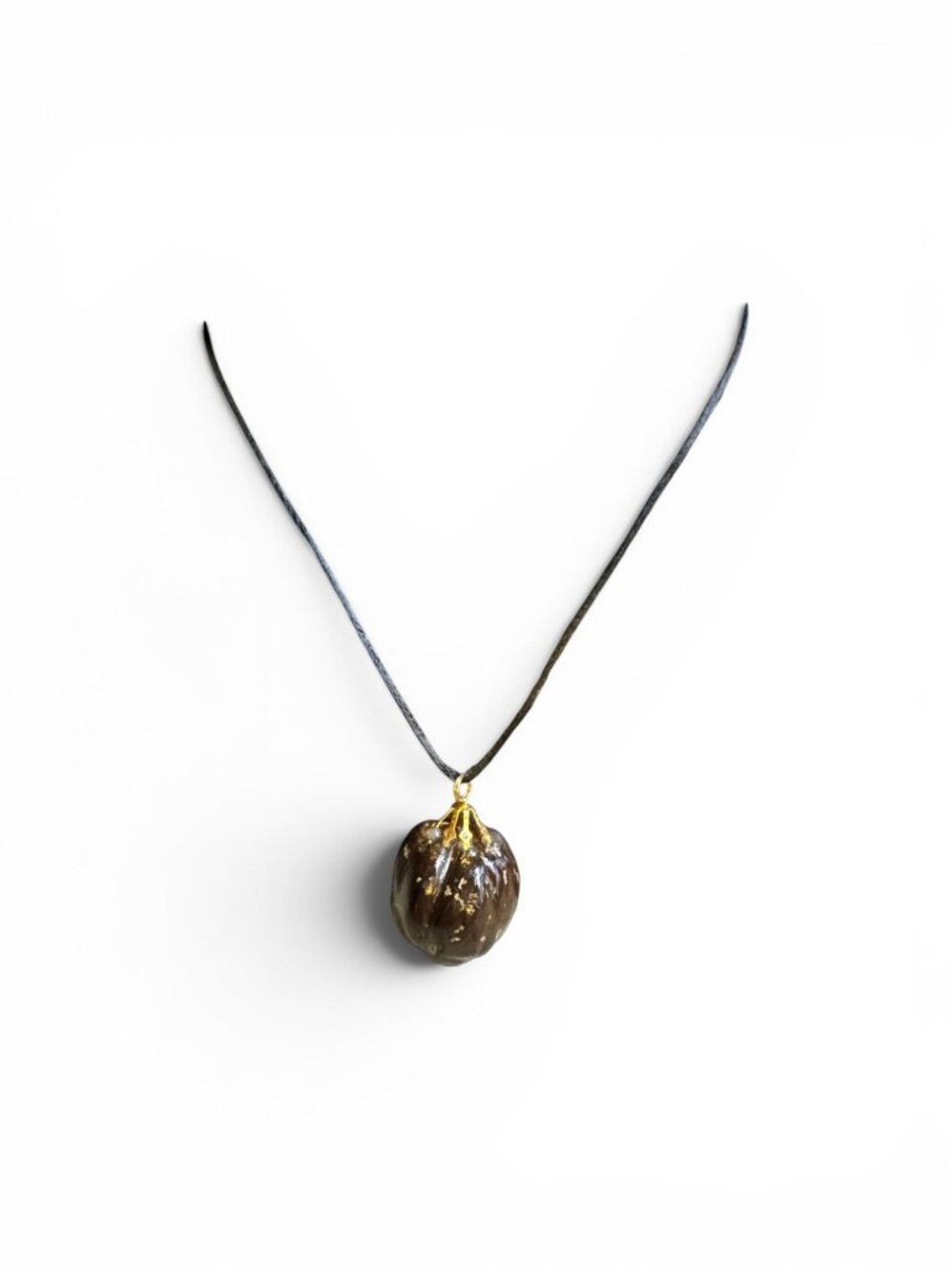Handcrafted Brown Resin Pendant Necklace With Adjustable Black Cord